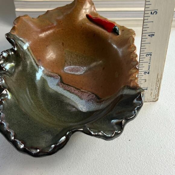 Medium 10" Abstract Art Studio Pottery Bowl Crimped Wavy Rim Brown Earth Tones - Picture 6 of 9